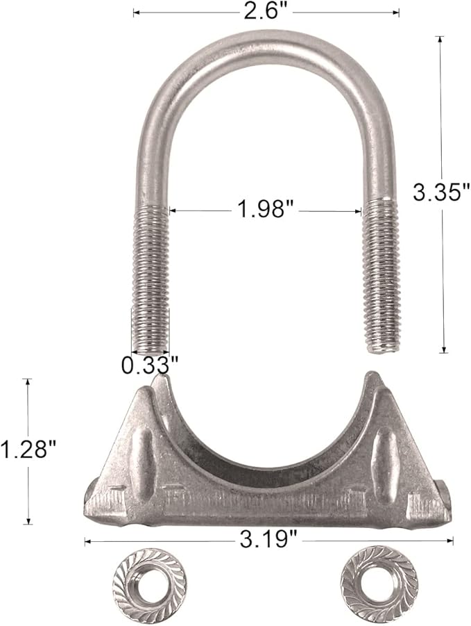 1.75" Universal Heavy Duty Exhaust U Clamp 1 3/4 Inch Stainless Steel Muffer U-Bolt Clamps
