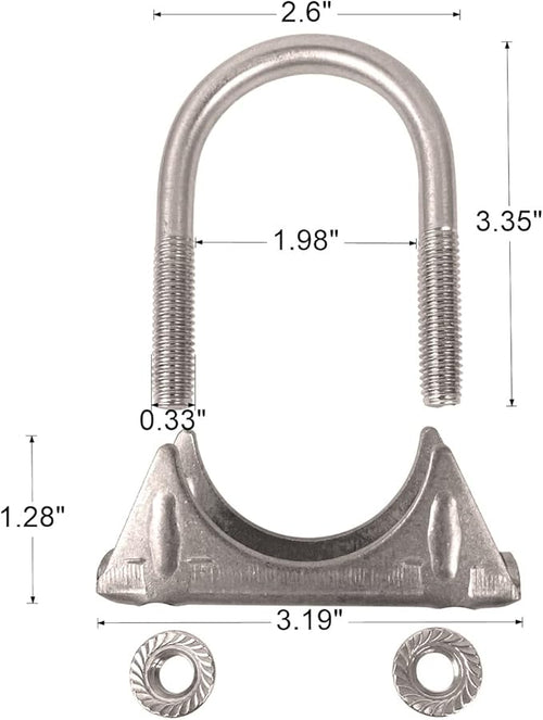 1.75" Universal Heavy Duty Exhaust U Clamp 1 3/4 Inch Stainless Steel Muffer U-Bolt Clamps
