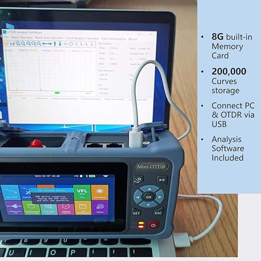 OTDR Fiber Tester 1310/1550nm 26/24dB with 4.3-inch Touch Screen, 11-in-1 OTDR SM with VFL OPM OLS Event Map RJ45, FC/UPC SC ST LC Connectors Included