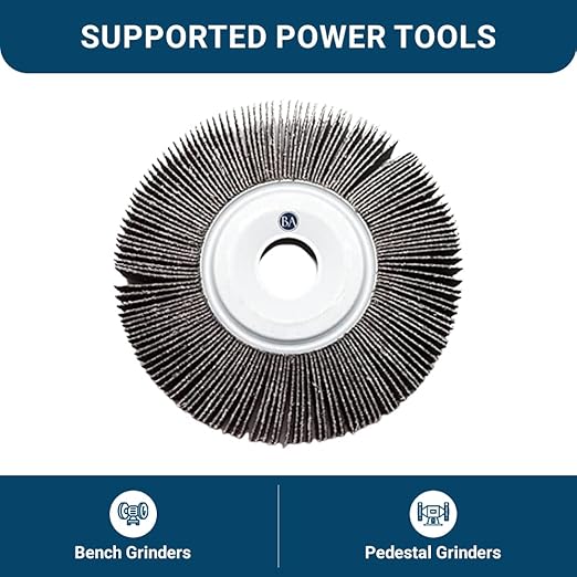 Benchmark Abrasives Aluminum Oxide 6 Inch Center Hole Flap Wheel - Bench Grinder Wheel 1” Length 1" Arbor Sander for Deburring, Sanding, Grinding, Rust Paint Removal Polishing Wheel - 100 Grit