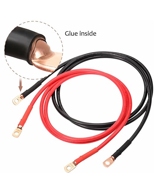 Landhoow 20 Pcs UL Test Wire Lugs 8 Gauge Stud Ring Terminals,8 Gauge Wire Connectors,Heavy Duty Copper Crimp Lugs, Welding Cable Bare Copper Eyelet Lug & Heat Shrink (8 Awg 3/8 Ring,10 Black, 10 Red)