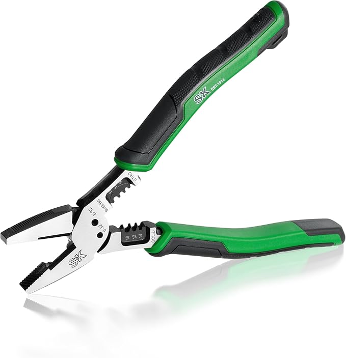 SK 8-Inch Multi-use Linesman Pliers, 6 IN 1, Premium CR-V Steel Construction, Ergonomic Anti-slip Handle for Comfortable Grip