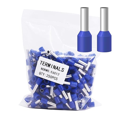 Fidioto 10AWG Wire Ferrule Terminals, 250pcs AWG10 Blue Terminal Connector Terminals for Electric, Industrial, Chemical Industry, Power Control System, etc.