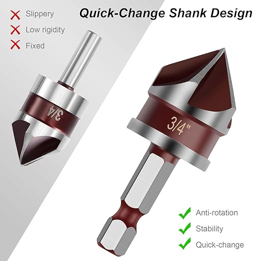 Countersink Drill Bit, 5PCS 82 Degree HSS 1/4"-3/4" with 1/4" Hex Shank Countersink Drill Bit Set, Counter Sink Drill Bit for Wood, Metal, Plastic, Countersink Bit for Woodwork