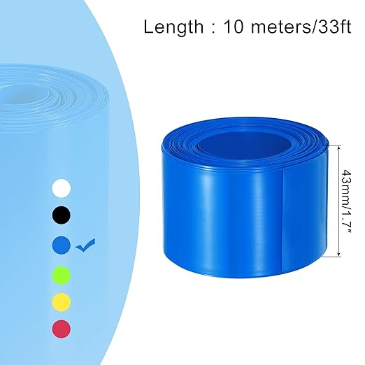 MECCANIXITY Battery Wrap PVC Heat Shrink Tubing 26mm Dia 43mm Flat 33 Feet(10meters) Blue Good Insulation for Battery Pack