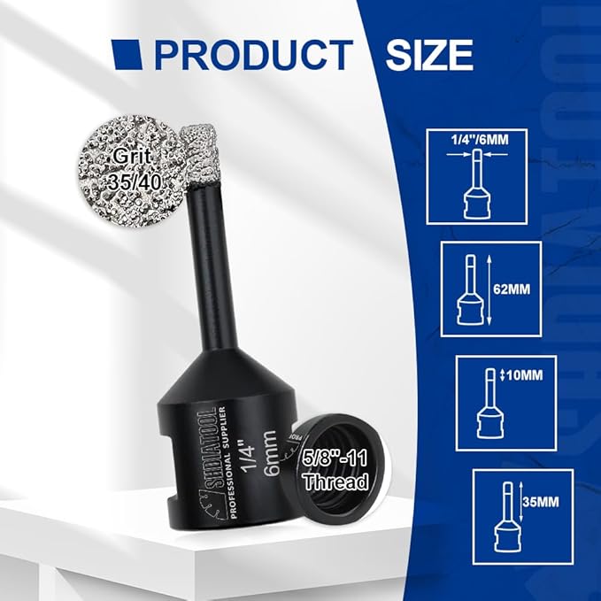 SHDIATOOL Diamond Core Drill Bits 2PCS 1/4 Inch for Porcelain Ceramic Tile Marble Brick Vacuum Brazed Hole Saw 6mm