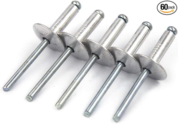 60pcs Large Flange Blind Rivets, Aluminum,Flange Diameter 5/8" (16 mm),Pop Rivets Assortment Kit Blind Rivet,3/16" x 5/8" Inch,Grip Range(8-12mm)