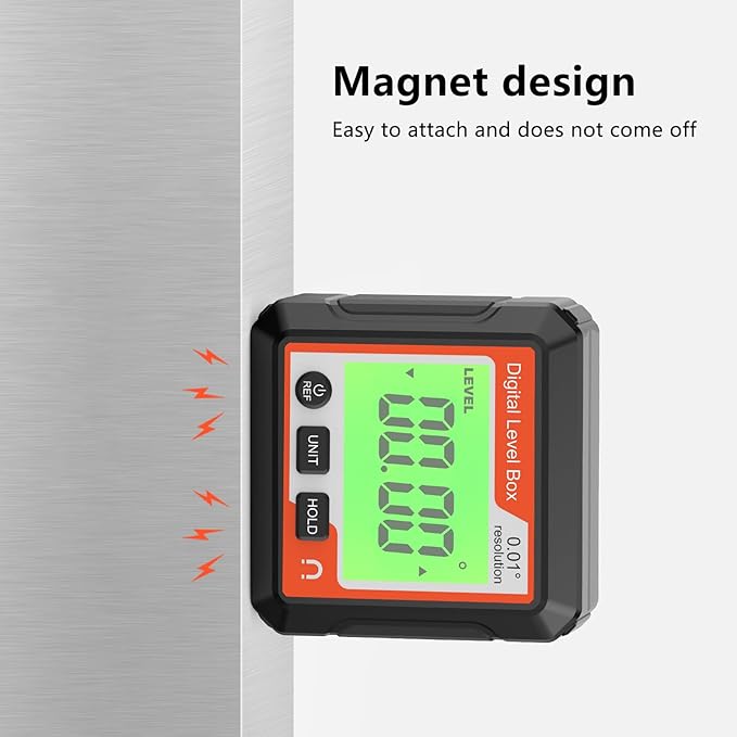 Digital Angle Gauge Magnetic, LCD Backlit Protractor Inclinometer Level Box, Slope Finder for Woodworking, Carpentry, Construction and Machinery (Precision Angle Measurement Tool)