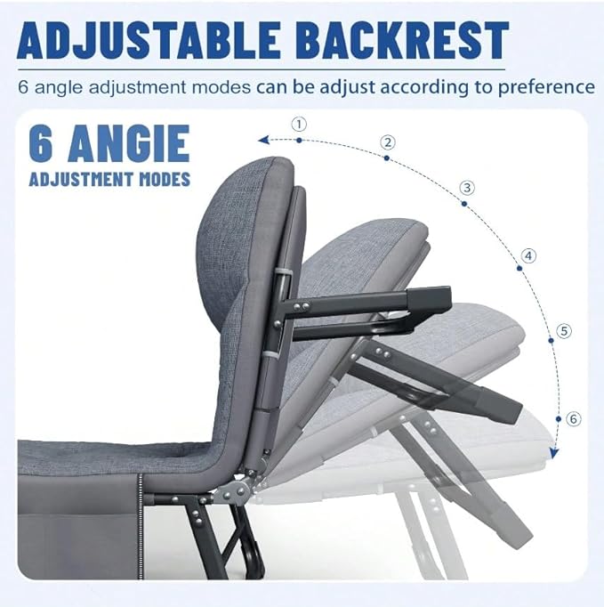 Camping Cot Recliner Portable Folding Bed with Pillow Adjustable Backrest Heavy Duty Frame for Sleeping Travel Office Indoor Outdoor Use (Small(66in))