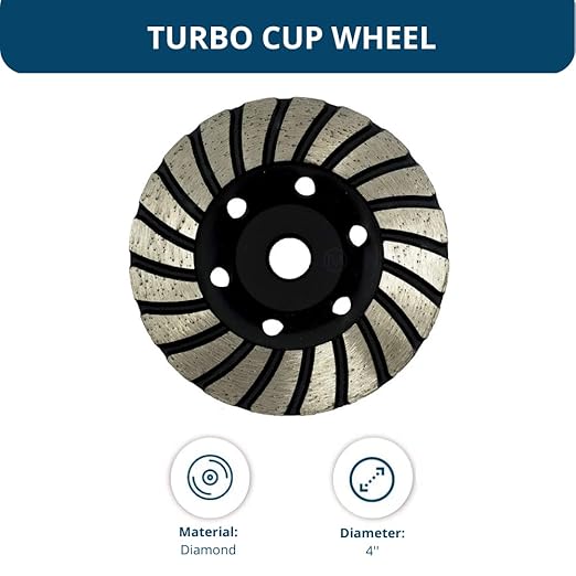 Benchmark Abrasives 4 Inch Turbo Cup Type Diamond Grinding Cup Wheel for Angle Grinder with 5/8"-11 Arbor Hole Use On Concrete, Granite, Marble, Masonry, Natural Stone