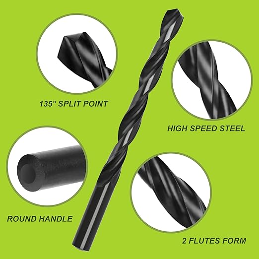 YOUGFIN 12 Pack 1/8 Inch Drill Bit Set - High Speed Steel Twist Jobber Length Drill Bits for Soft Metal, Wood Plastic