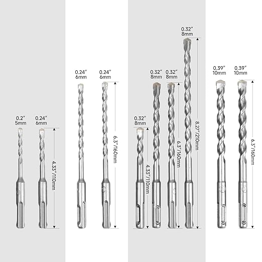 20Pcs Rotary Hammer Drill Bits and Chisel Set, SDS-Plus Shank Carbide - Tipped Drill Bits and Chisels with Storage Case, Tools for Concrete Brick Stone and Other Masonry Construction Materials
