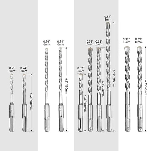 20Pcs Rotary Hammer Drill Bits and Chisel Set, SDS-Plus Shank Carbide - Tipped Drill Bits and Chisels with Storage Case, Tools for Concrete Brick Stone and Other Masonry Construction Materials