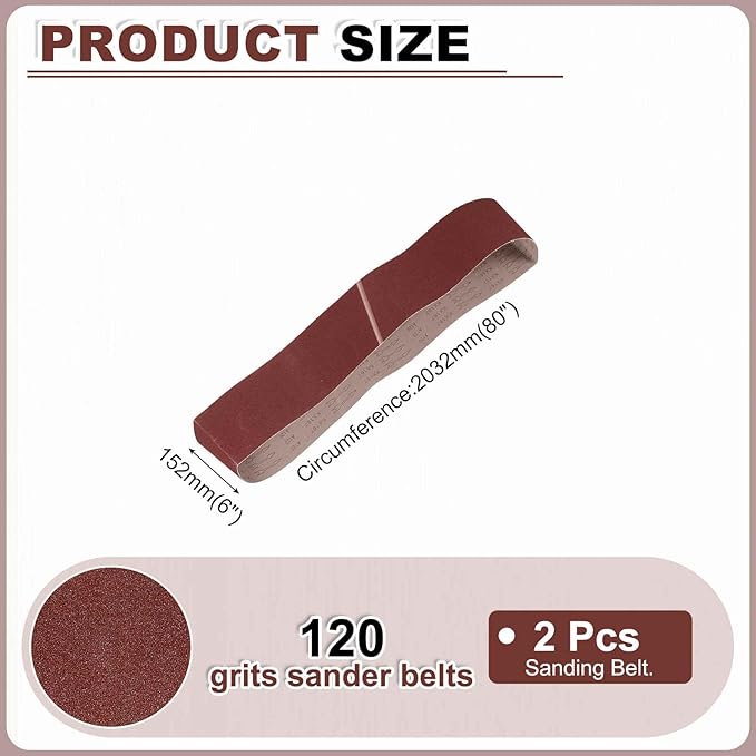 HARFINGTON 6 x 80 Inch Sanding Belts, 2 Pcs 120 Grits Aluminum Oxide Abrasive Belt Sander File Belt for Woodworking, Metal Polishing, Knife Sharpener
