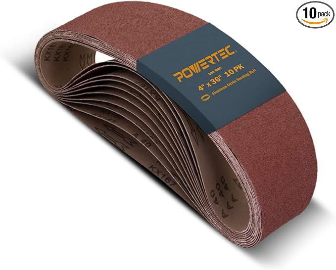 POWERTEC 10PK 4x36 Sanding Belts, 100 Grit Aluminum Oxide, 4 x 36 Inch Sanding Belts for Benchtop Belt and Disc Sander, Belt Sandpaper for Woodworking, Metalworking, Paint, Rust Removal (110130)