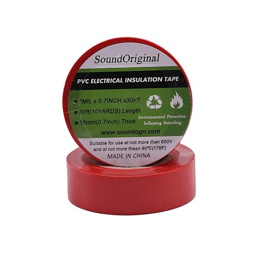 Electrical Tape Red 6 Pack 3/4-Inch by 30 Feet, Voltage Level 600V Dustproof, Adhesive for General Home Vehicle Auto Car Power Circuit Wiring Red
