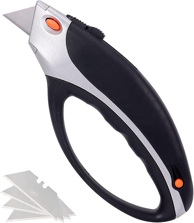 KingTool Box Cutter Utility Knife - Box Cutter Retractable Box Opener With Total 5 pcs SK5 Blades, Aluminum Shell With Rubber Grip, Razor Blades Utility Knife For Package