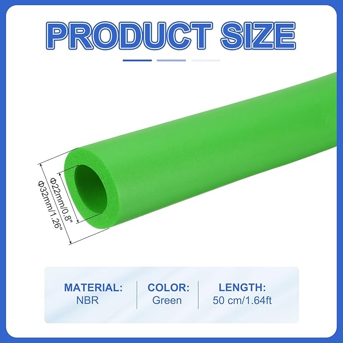uxcell Pipe Insulation Tube Foam, 7/8" ID x 3/16" Thick x 1.64ft Foam Pipe Cover Non-Slip Hollow Tubing Guitar Air Conditioner Stand Fitness Equipment Handles, Green