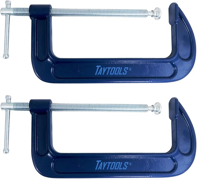 2 Pack Taytools 6 Inch C Clamps Malleable Steel Frame Power Coated Acme Threads Zinc Plated Carbon Steel Spindle and Sliding Bar (2, 6 inch)
