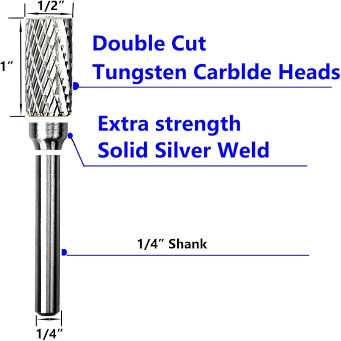 Carbide Burr Set 1/4" Shank SB-5 Die Grinder Bits Tungsten Double Cut Burr Bits (1/2" Cutter Dia X 1" Cutter Length) for Die Grinder Kits Metal Grinding Drilling Polishing (1pcs)