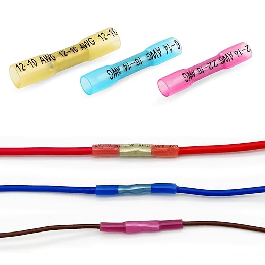 220Pcs Butt Terminal Connectors, Waterproof Heat Shrink Wire Connectors, Automotive Electrical Connector Terminals Kit, Crimp Connectors (22-10 Gauge)