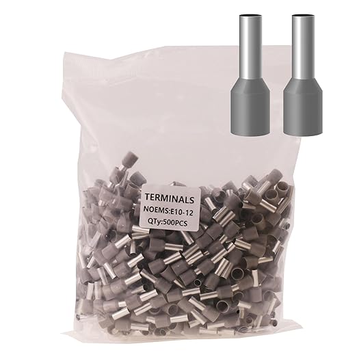 AWG8 Wire Ferrules Terminals, 500pcs AWG8/10.0mm² Grey Terminal Connector, Insulated Ferrule Pin Cord End Terminal for Electric, Industrial, Chemical Industry etc.