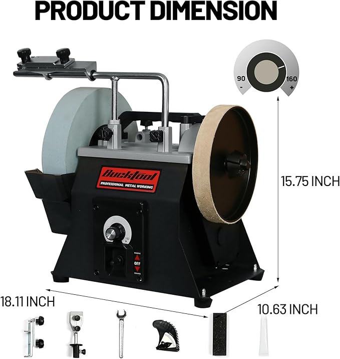 BUCKTOOL 10-Inch Variable Speed Wet Sharpening System, 1.2-Amp Two-Direction Water Cooled Wet Stone Grinder 90-160RPM, Wet Bench Grinder for Knife, Chisel, Knife, Axe, SCM8103