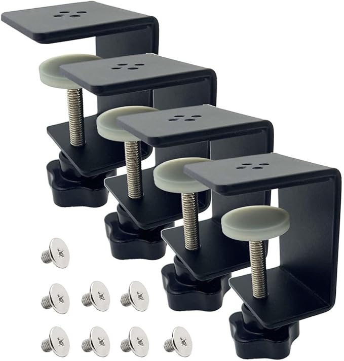 4 Pack Heavy Duty C Clamp & Desk Clamp | Wide Jaw Metal Woodworking Clamps, Adjustable Shelf Clamps for Desk Extension/Panel Work (Sturdy Multi-Purpose Clamping Tool)