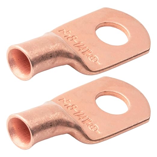 SELTERM 2pcs 8 AWG 1/4" Stud (Wide Pad) Copper Wire Lugs, Battery Lugs,Ring Terminals,Battery Cable Ends, 8 Gauge Ring Terminal Connectors,UL Heavy Duty Bare Copper Eyelets Battery Terminal Connectors