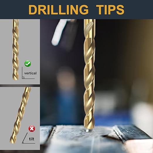 BeHappy 21Pcs Cobalt Drill Bit Set, M35 HSS, 135 Degree Tip, Twist Jobber Length for Hardened Metal, Stainless Steel, Cast Iron, Wood, and Plastics, with Index Storage Case 1/16"-3/8"