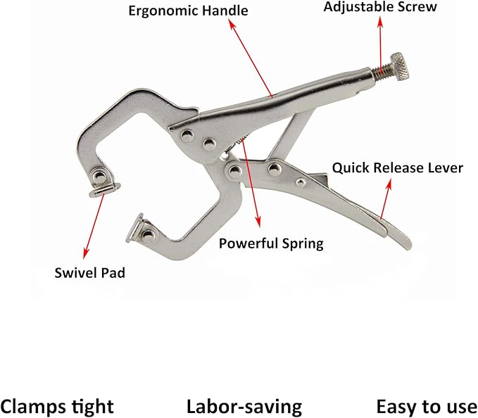 MacWork 10-Inch Welding Pipe Plier Clamp, Fast Release, C-Clamp Locking with Large V-Pads, with 5-Inch Mini C-Clamp Locking Plier