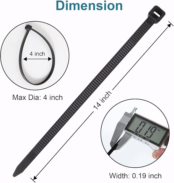 Zip Ties 14 inch(1000 Pack), 60 lb, Black Heavy Duty Wire Ties, UV Resistant Cable Ties for Indoor and Outdoor Use, LOCKLOCK