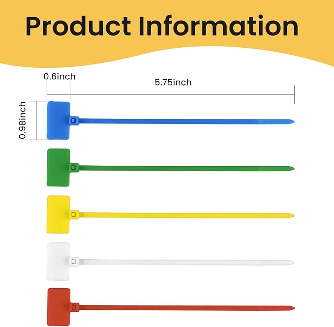 Cable Marker Tie Tags, 204Pcs Self-Locking Zip Tags Write on Label, Nylon Wire Label Multicolor Network Marking for Home Office-5 Colors/6Inch