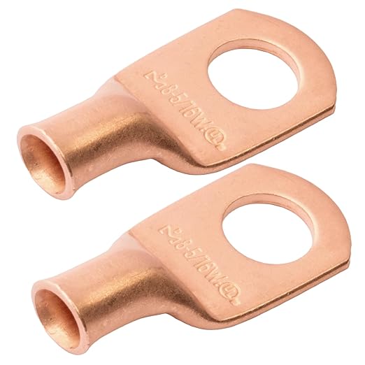 SELTERM 2pcs 8 AWG 5/16" Stud (Wide Pad) Copper Wire Lugs,Battery Lugs,Ring Terminals,Battery Cable Ends, 8 Gauge Ring Terminal Connectors,UL Heavy Duty Bare Copper Eyelets Battery Terminal Connectors