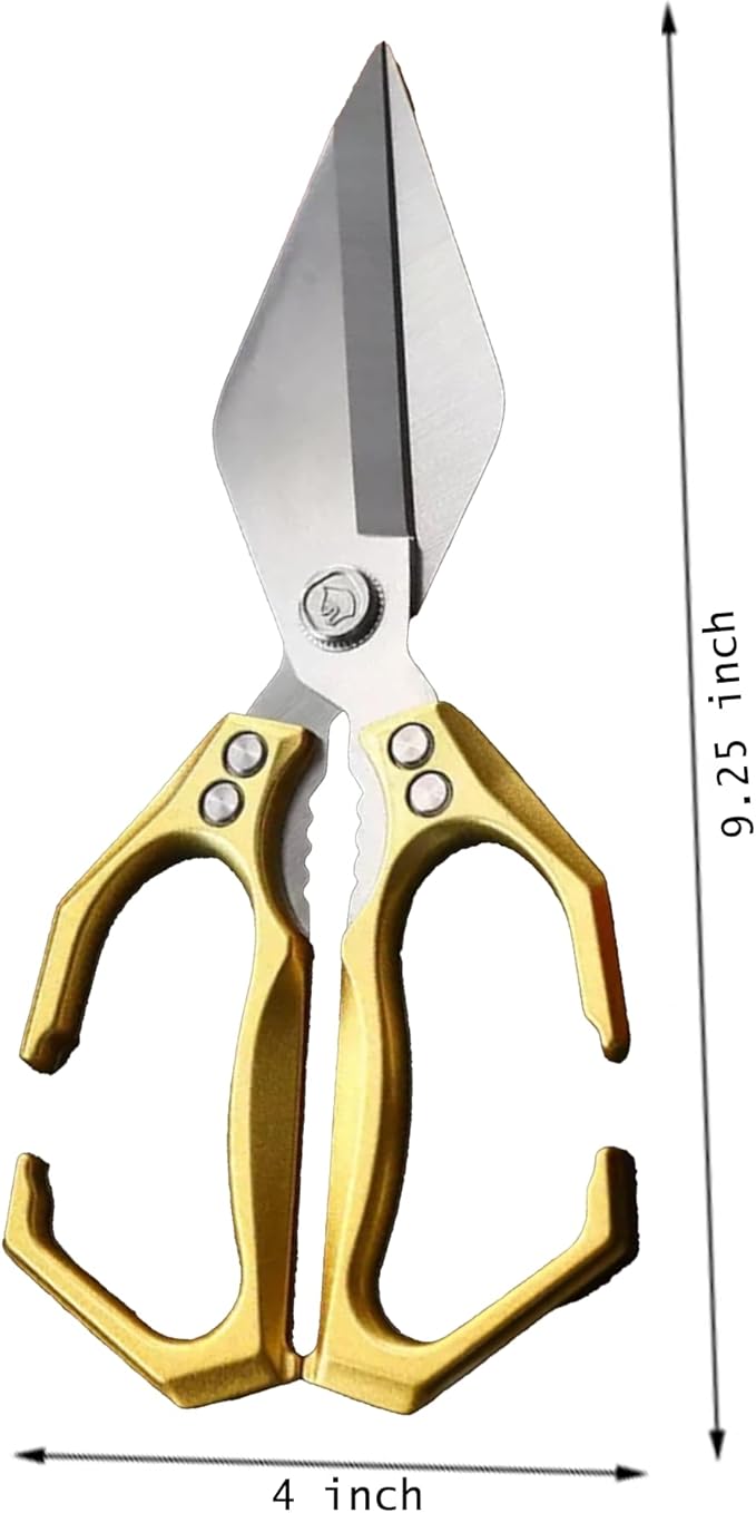 Multi-Purpose Kitchen Scissors,stainless steel scissors,Poultry Shears,Sharpeners Bottle Openers Zester and More Stainless Steel,for opening cans and heavy duty poultry cutting (Gold)