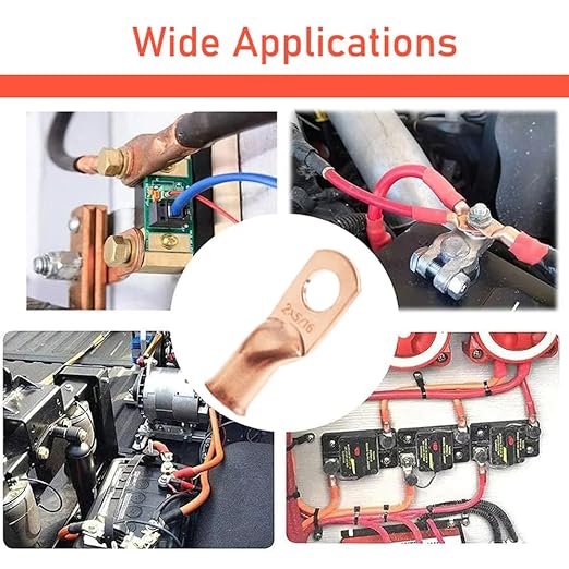 16Pcs 2 AWG 5/16" Stud Copper Ring Terminals Battery Cable Ends Wire Lugs with Heat Shrink Tubing 2 Gauge Heavy Duty Cable Lugs Bare Copper Eyelets Tubular Ring Terminal