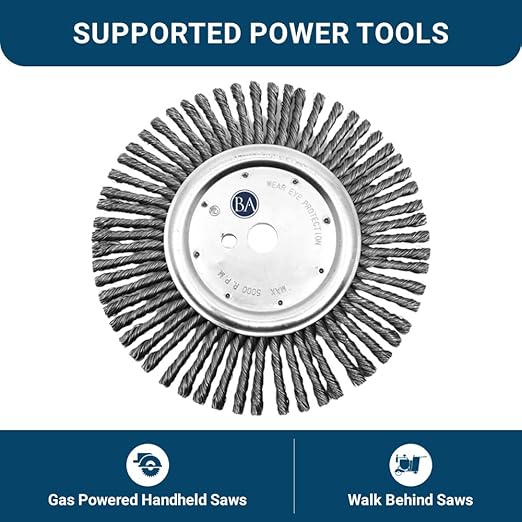 Benchmark Abrasives 12 Inch Wire Wheel Expansion Joint Cleaning Wheel, 1" Arbor 3/8" DPH Knotted Wire for Cleaning Cracks in Asphalt, Concrete, Masonry - Max RPM 5,000