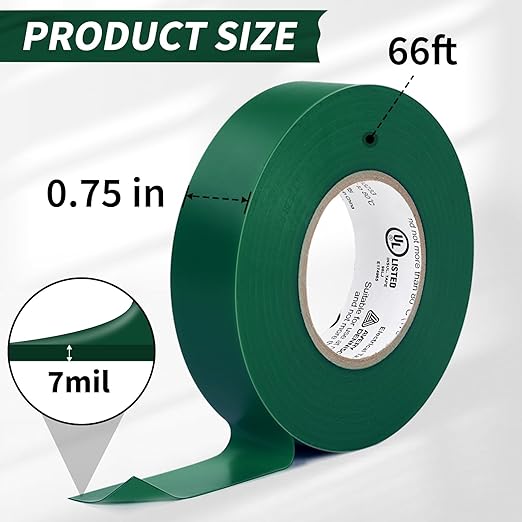 Avery Dennison Electrical Tape, 10 Rolls Professional Grade PVC Electric Tape, UL/CSA Listed ¾ in x 66 ft Insulating Vinyl Tape for Electrical, Repairs, Automotive and Equipment, Pro-36C, Green