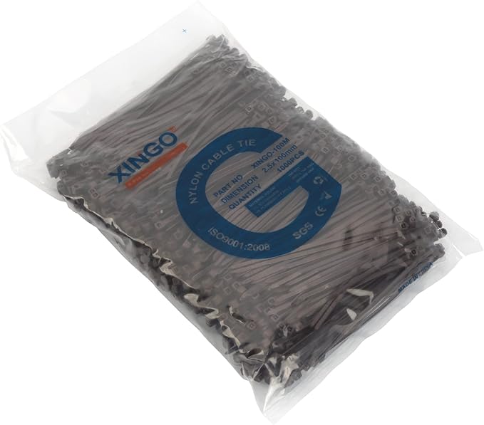 XINGO 1000 PCS 4 inch Cable Zip Ties, 18lb Strength, Small Tie Wraps Self-Locking Nylon Zip Ties for Indoor and Outdoor Use (Brown)