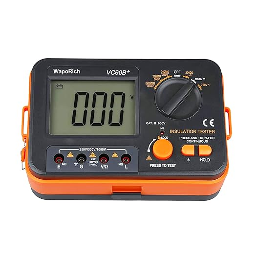 Megohmmeter Insulation Resistance Tester, 1999 Counts Megaohm Meter 200MΩ~2K Megohm Megger with DC250/500/1000V AC750V Testing Voltage, Digital Multimeter Measure with Data Hold Backlit