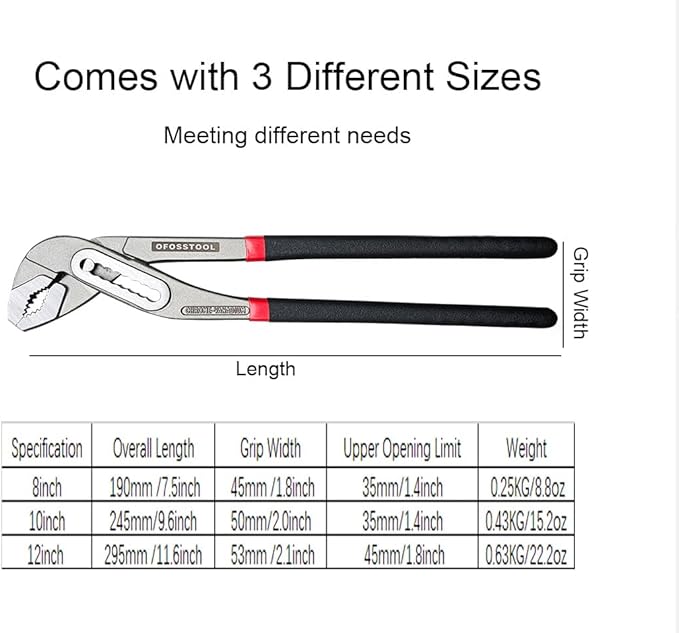 3 Pieces Groove Joint Pliers Set,8/10/12 inch Adjustable Pliers Multi-Purpose Water Pump Tongue And Groove Plier Set for Home and Industrial Repair