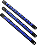 Magnetic Socket Organizer, 3-Piece Heavty Duty ABS Socket Holder, Socket Rail for Tool Box, Premium Quality 360° Swivel Socket Rack with 40 Clips for 1/2, 3/8, 1/4-Inch(Blue)