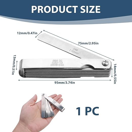 32 Blades Stainless Steel Feeler Gauge for Valves 0.0008-0.04" (0.02-1.00mm) Universal Standard SAE and Metric Offset Valve Thickness Gauge for Spark Plug Piston Measuring Gap Width or Thickness