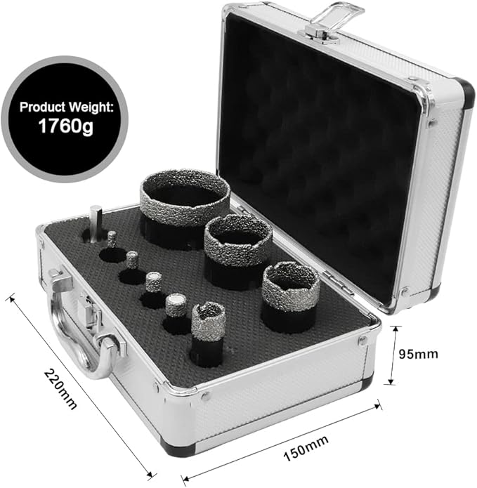 SHDIATOOL Diamond Core Drill Bits Kit for Porcelain Tile Ceramic Marble Brick Hole Saw Set 5/8 inch-11 Thread 9-Piece (6/8/10/13/19/35/45/65mm)