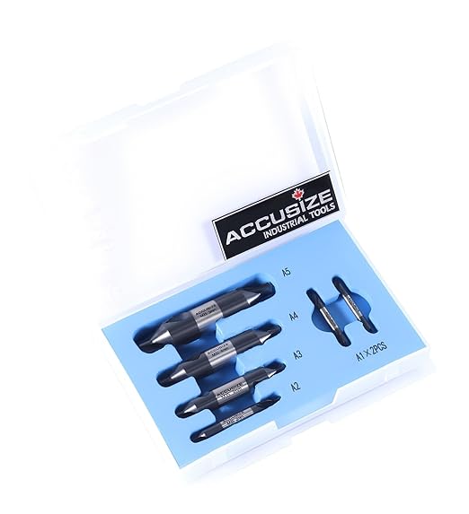 Accusize Industrial Tools (#1-#5), SAE 3.15mm-12.5mm, 6 Pc ANSI M35 (H.S.S. +5% Cobalt) TiAlN Coated Center Drill Bit Set, Metric Sizes, 3500-6002