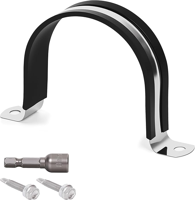 Pipe Clamps 2-1/2 Inches （Φ63MM）- 304 Stainless Steel & Rubber Lining 10 Pack