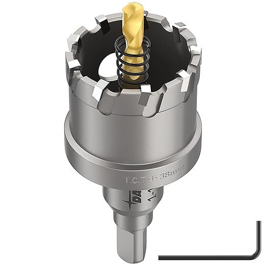 DAIMIT Hole Saw for Metal - Tungsten Carbide Tipped 1-1/2" Inch(38mm) Hole Cutter with Pilot Drill Bits for Stainless Steel, Iron, Copper, Brass - Heave Duty Hole Saw for High Precision Cutting