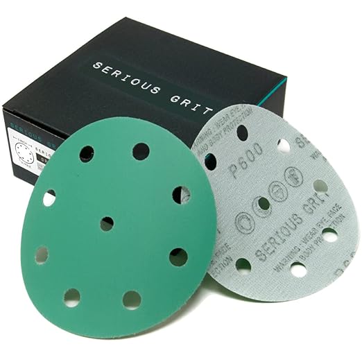 5-Inch 9-Hole 600 Grit Sanding Discs - Heavy-Duty Hook & Loop Film Discs - Sandpaper for Random Orbital Sanders - 50 Pack Box