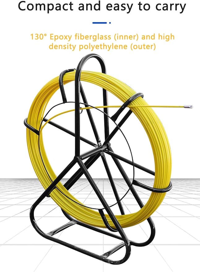 Fish Tape Fiberglass 6MM 500FT Fish Tape Puller Fiberglass Wire Cable Running with Cage [6mm*150m]