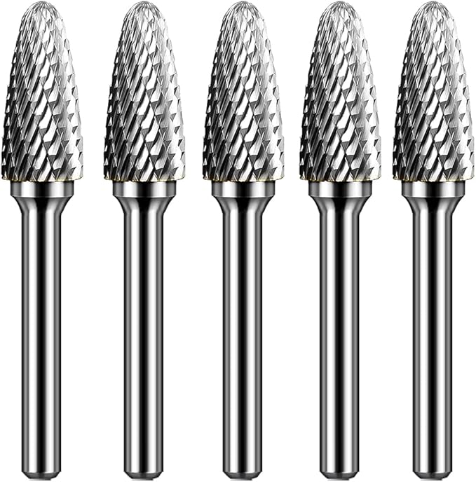 Carbide Burr Set 1/4" Shank SF-5 Die Grinder Bits Tungsten Double Cut Burr Bits (1/2" Cutter Dia X 1" Cutter Length) for Die Grinder Kits Metal Grinding Drilling Polishing (5pcs)